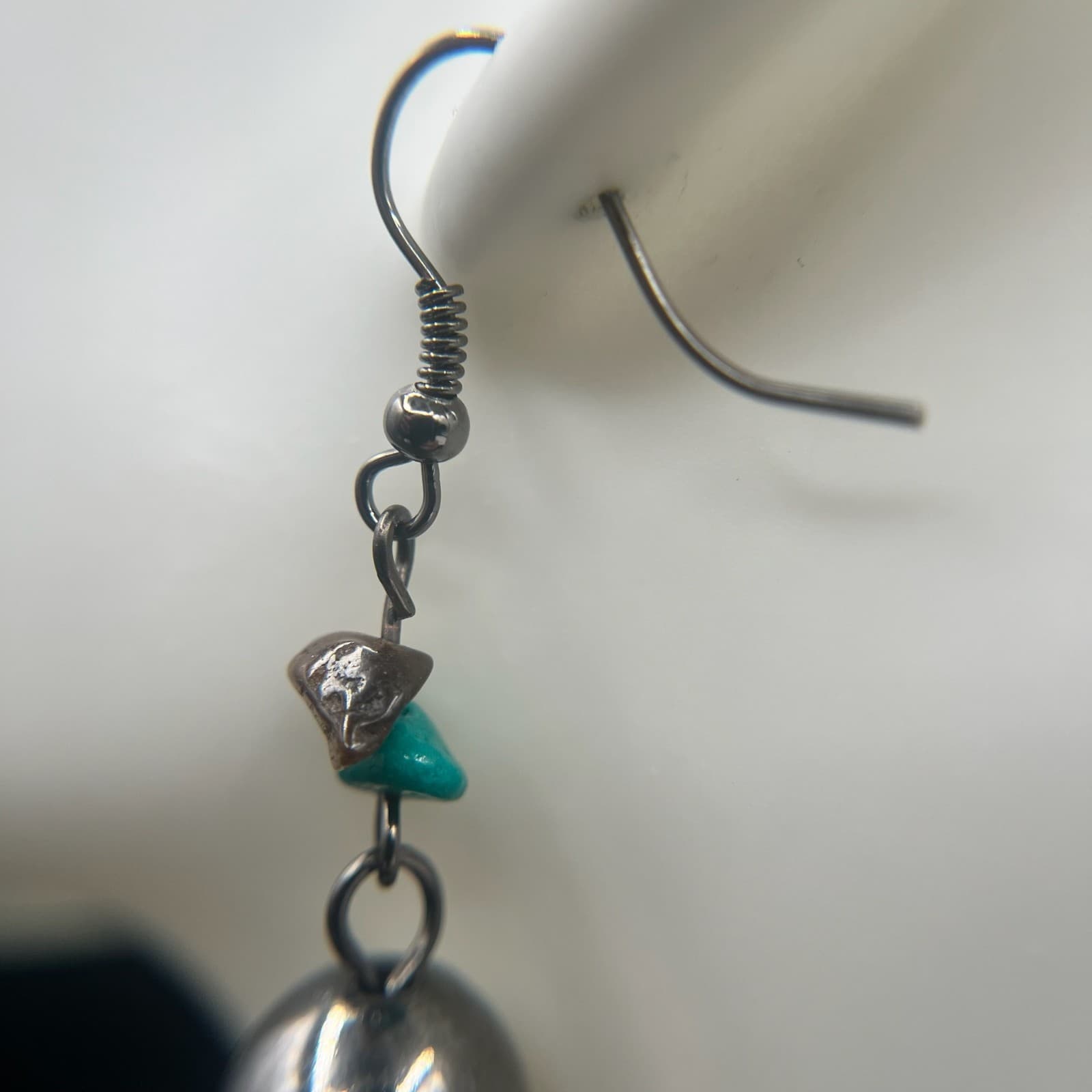 Vintage Tiger’s Eye & Dyed Quartz Dangle Earrings Silver Ball Boho Artisan - Thumbnail 6