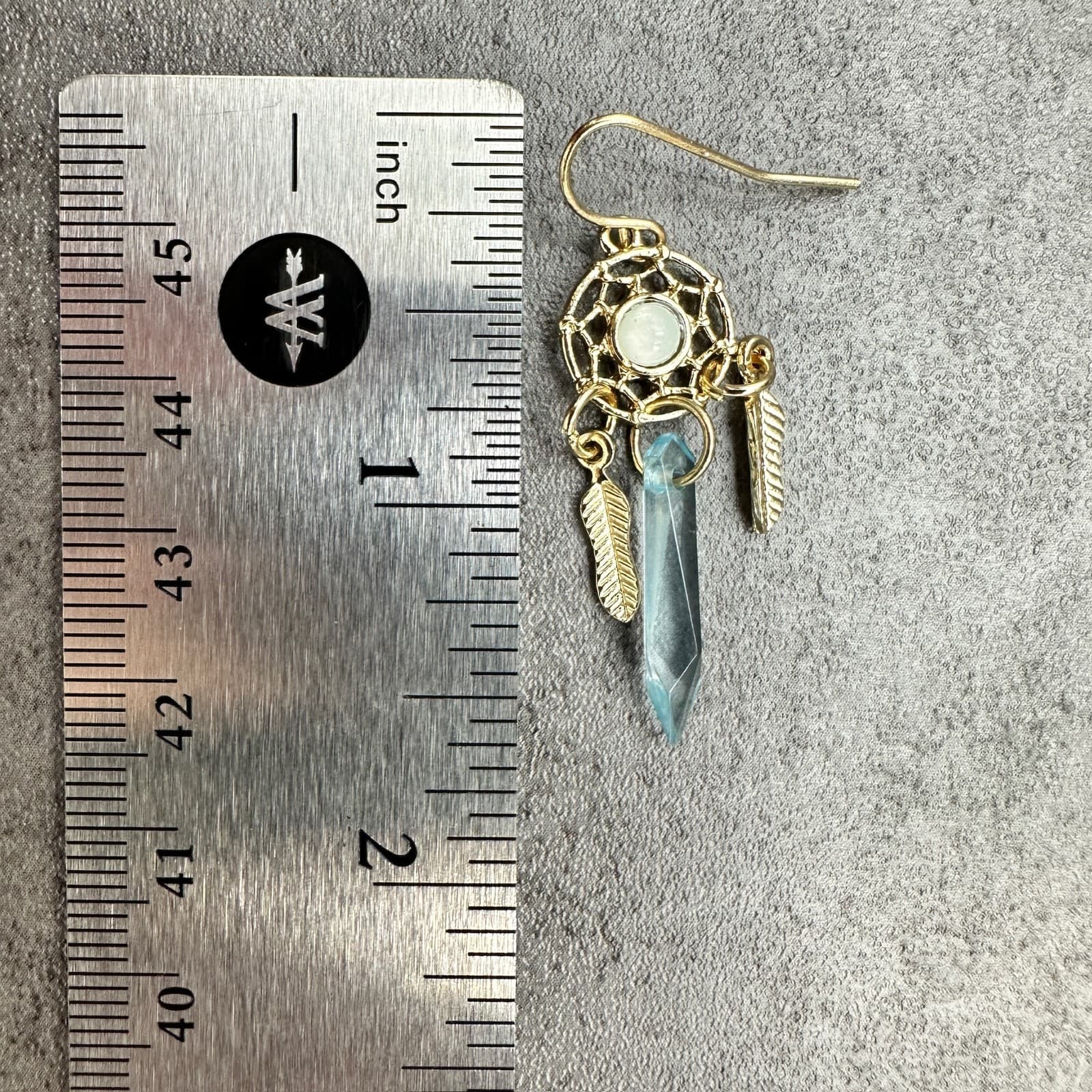 Gold-Tone Dreamcatcher Blue Crystal Boho Feather Dangle Earrings - Thumbnail 7