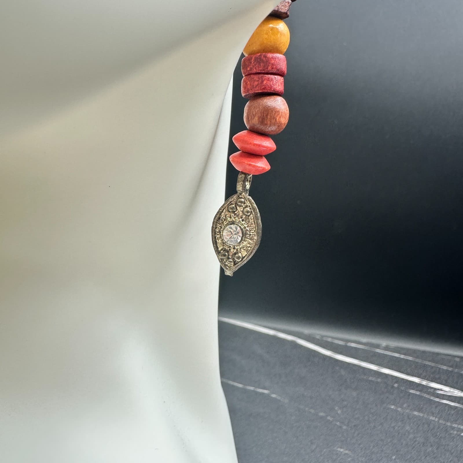 Long Wood Bead Dangle Earrings Red Orange Brown Stacked Tribal Boho Charm - Thumbnail 4