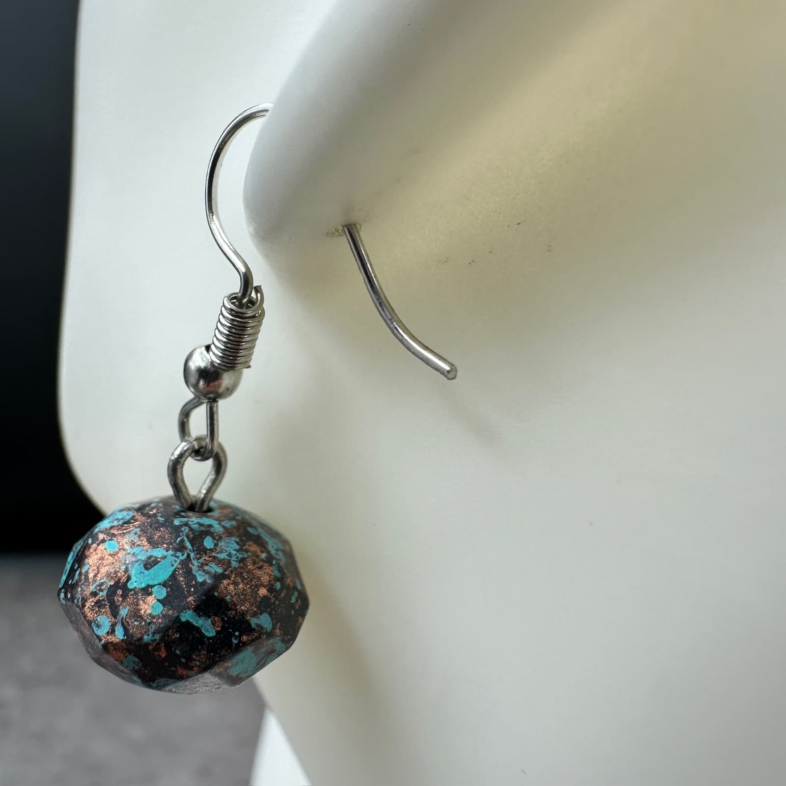 Vintage Y2K Turquoise Patina Rustic Metal Dangle Earrings Boho Artisan - Thumbnail 6