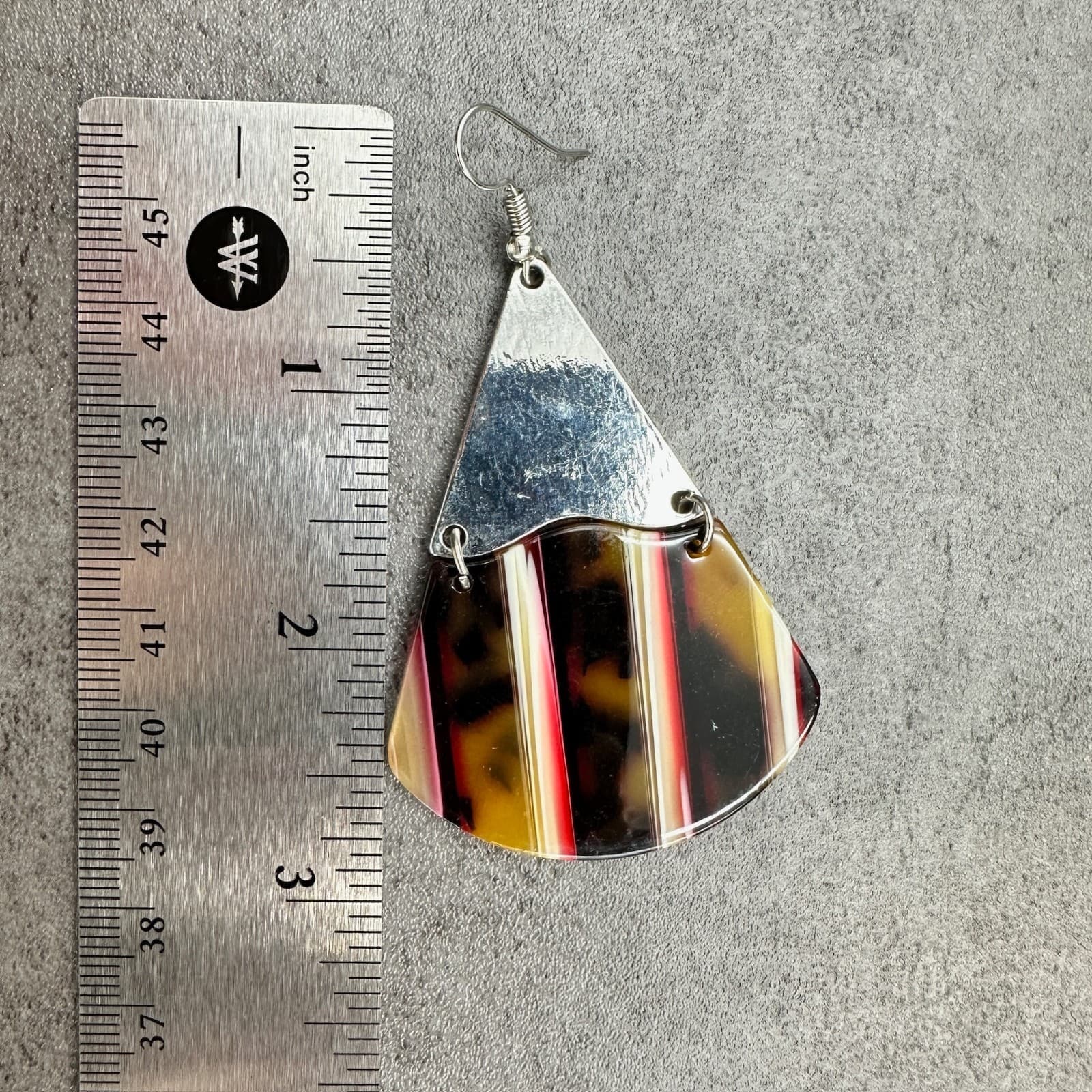Vintage 80s Tortoiseshell Dangle Earrings Silver Tone Geometric Retro Statement - Thumbnail 6