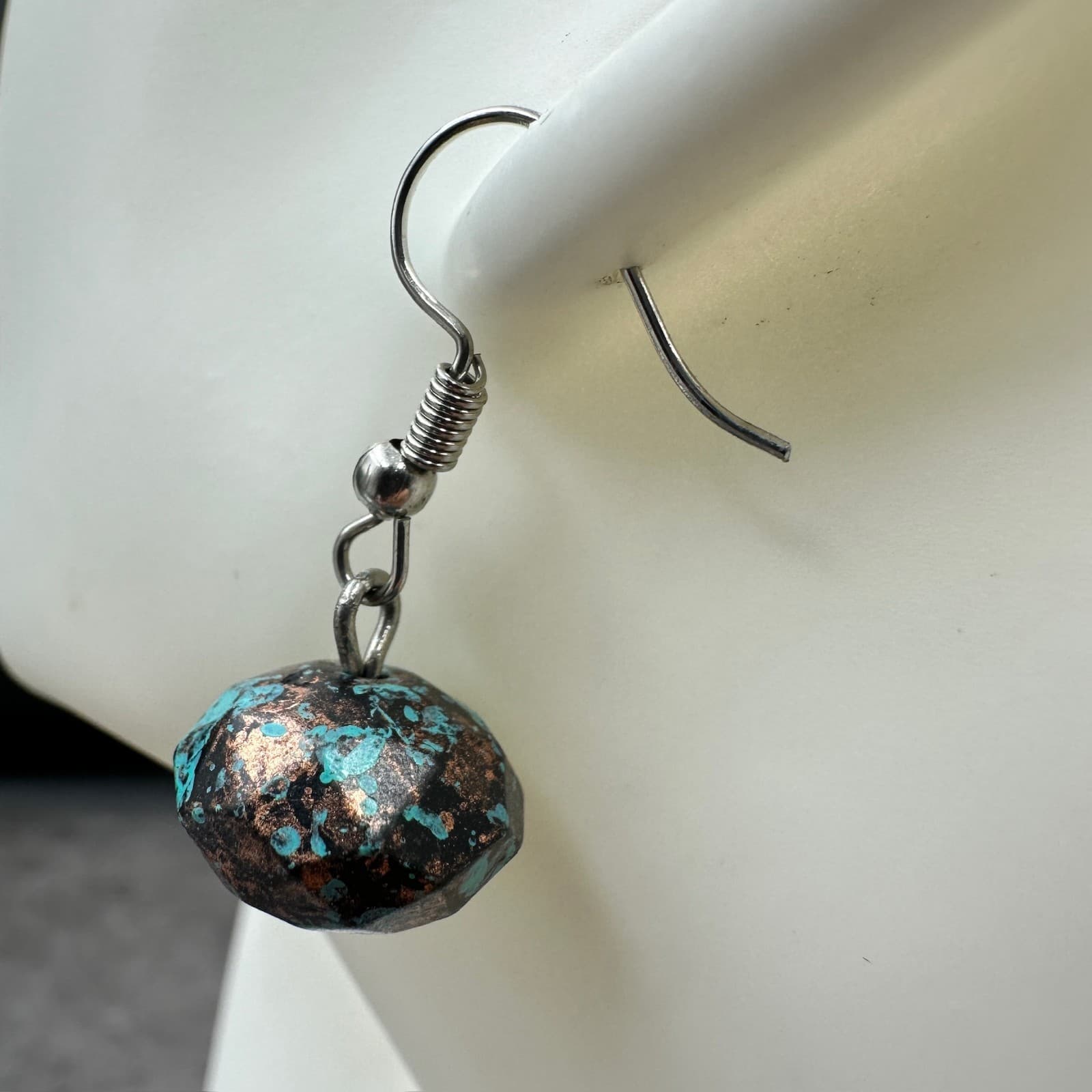 Vintage Y2K Turquoise Patina Rustic Metal Dangle Earrings Boho Artisan - Thumbnail 5