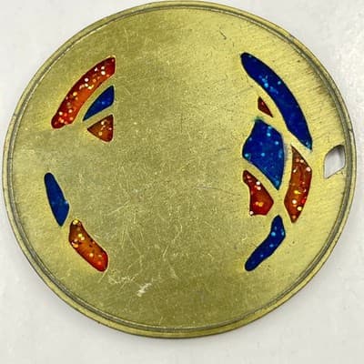 Vintage Soccer Medal Pendant Gold Tone Sports Trophy Charm Blue Orange Glitter - Thumbnail 4