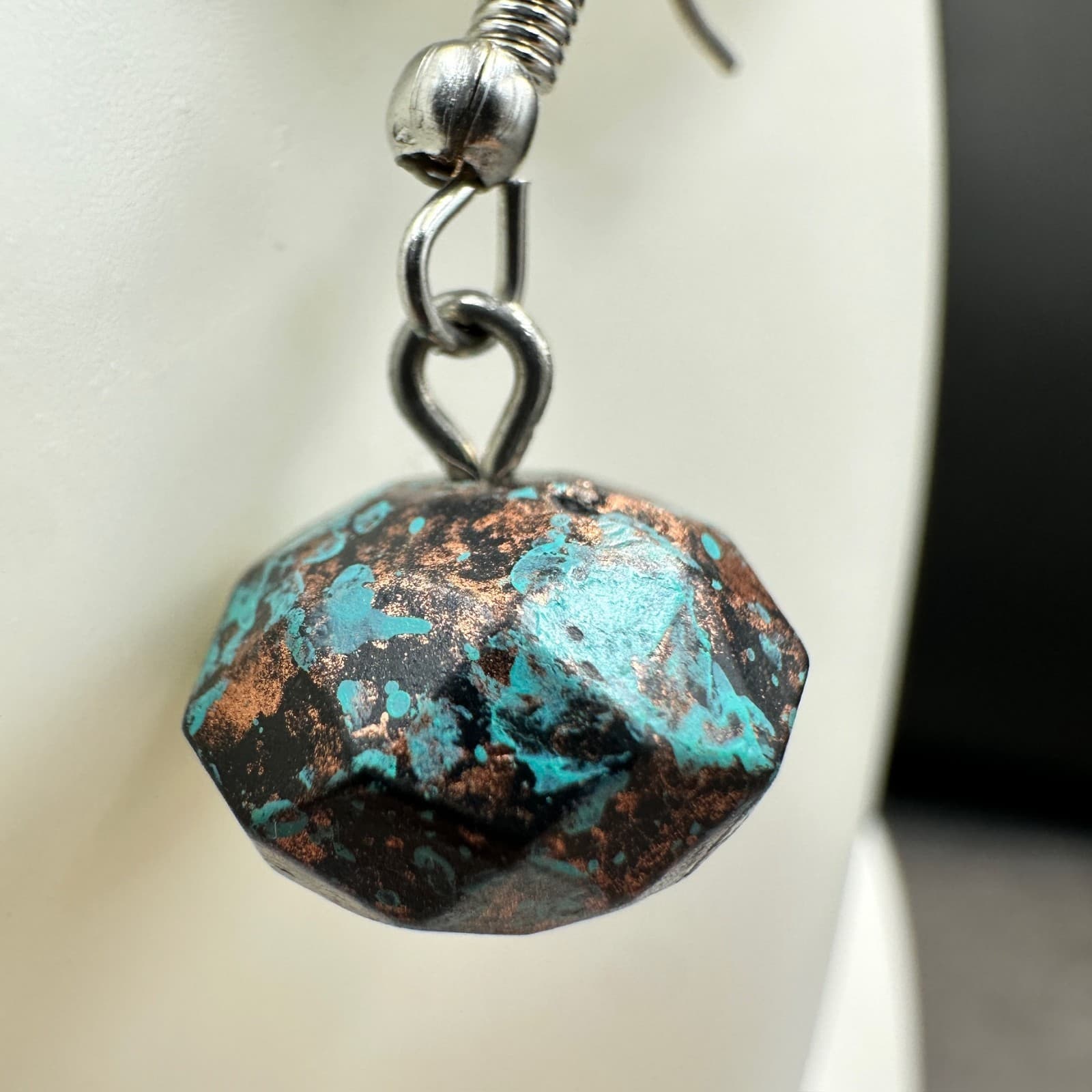 Vintage Y2K Turquoise Patina Rustic Metal Dangle Earrings Boho Artisan - Thumbnail 4