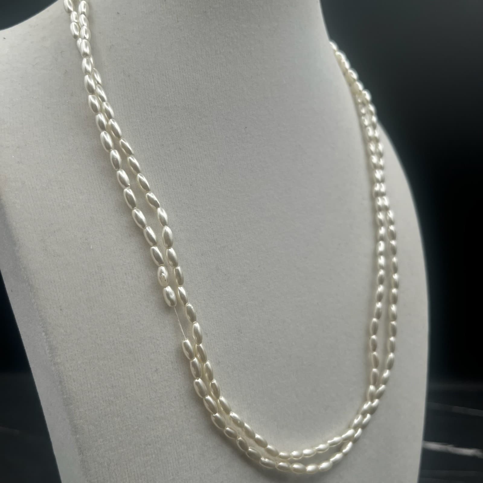 Vintage Y2K Double Strand White Rice Seed Bead Necklace Women's jewellery - Thumbnail 2