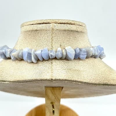 Vintage Blue Lace Agate Tumbled Stone Chip Necklace Boho Gypsy Earthy Jewelry - Thumbnail 9