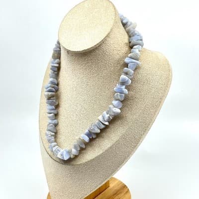 Vintage Blue Lace Agate Tumbled Stone Chip Necklace Boho Gypsy Earthy Jewelry - Thumbnail 8
