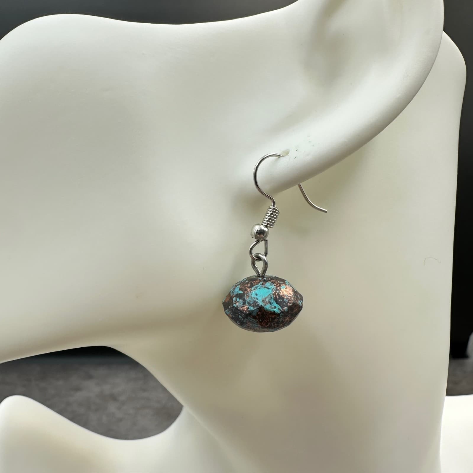 Vintage Y2K Turquoise Patina Rustic Metal Dangle Earrings Boho Artisan - Thumbnail 2