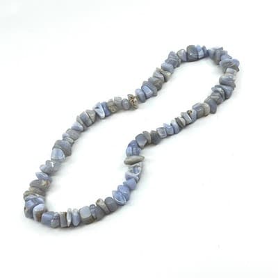 Vintage Blue Lace Agate Tumbled Stone Chip Necklace Boho Gypsy Earthy Jewelry - Thumbnail 4