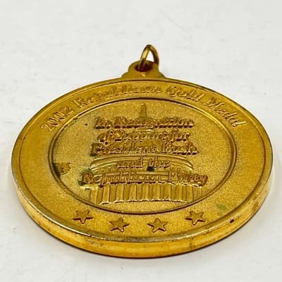 2002 Republican Gold Medal George W Bush NRCC Presidential Support Pendant Coin - Thumbnail 3