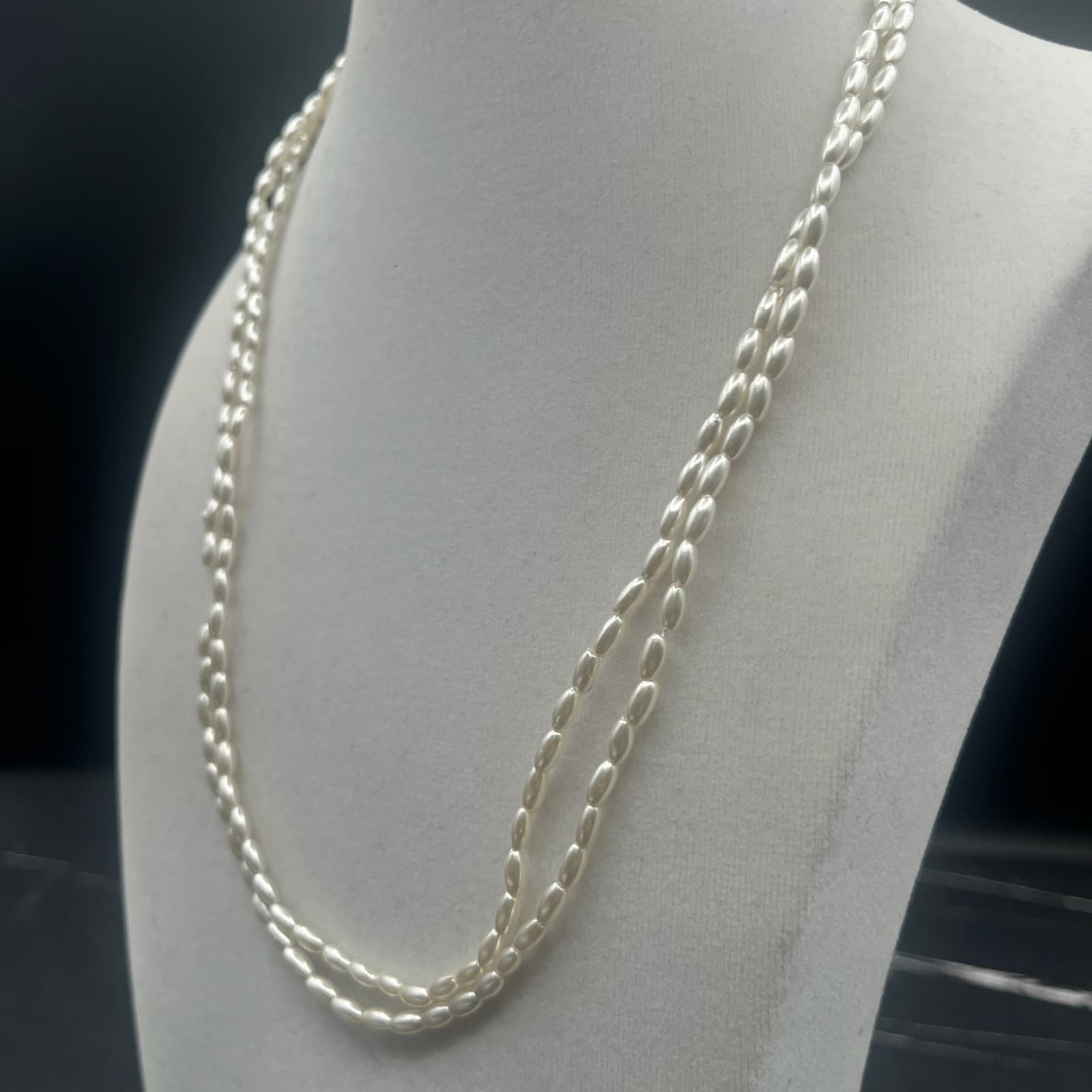 Vintage Y2K Double Strand White Rice Seed Bead Necklace Women's jewellery - Thumbnail 3