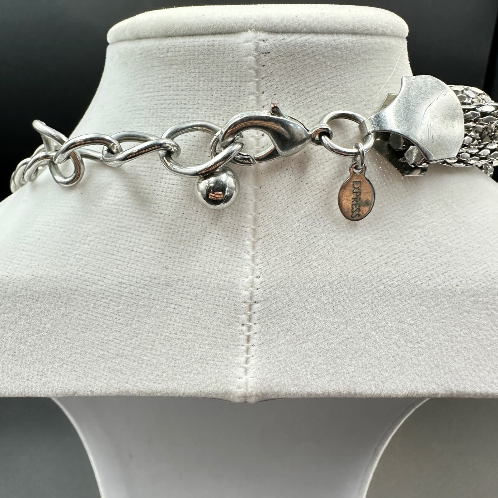 Express Silver Braided Multi-Strand Chain Necklace Chunky Glam Collar 18in - Thumbnail 7