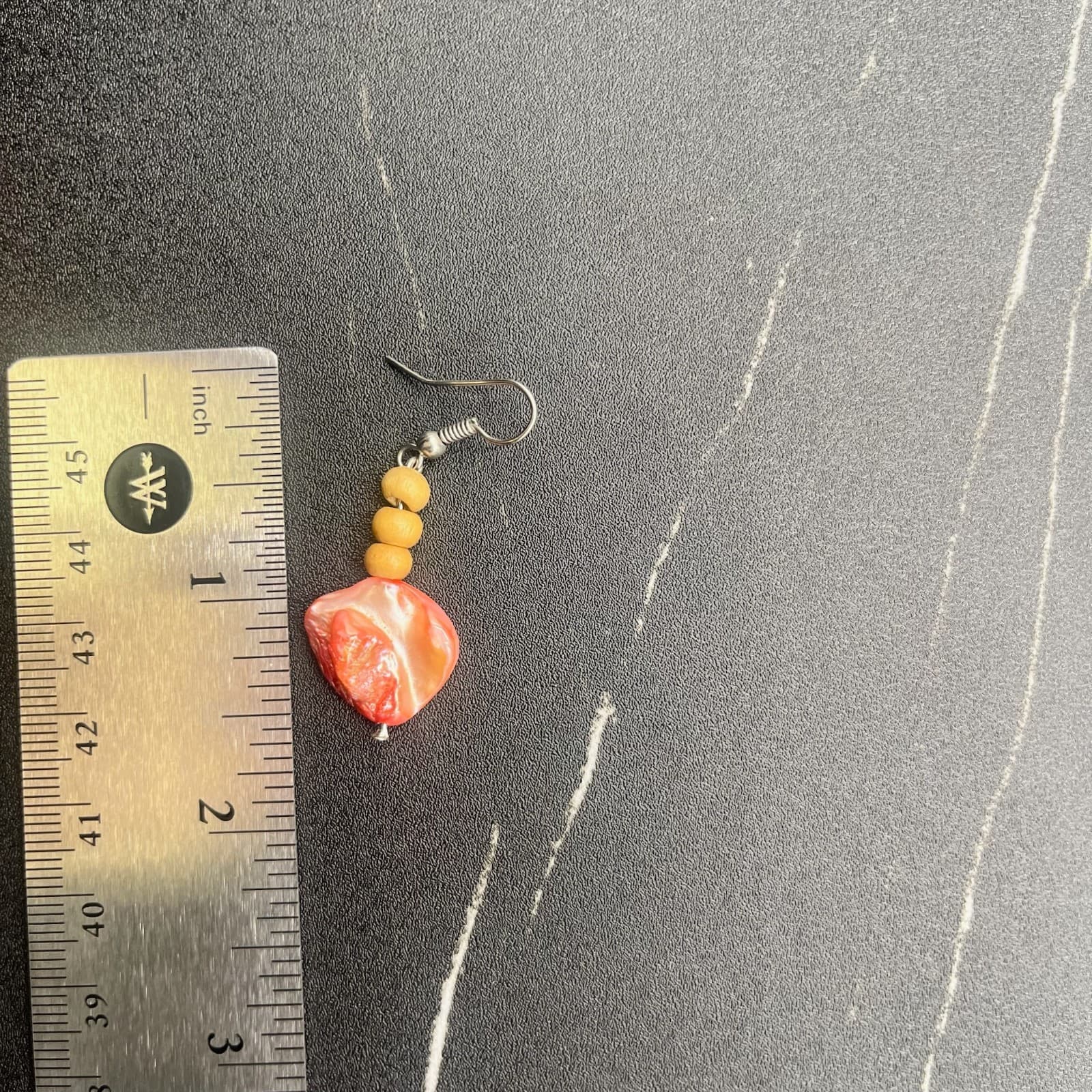Vintage Shell Dangle Earrings Red Iridescent Bead Wood Boho Style Jewelry - Thumbnail 11