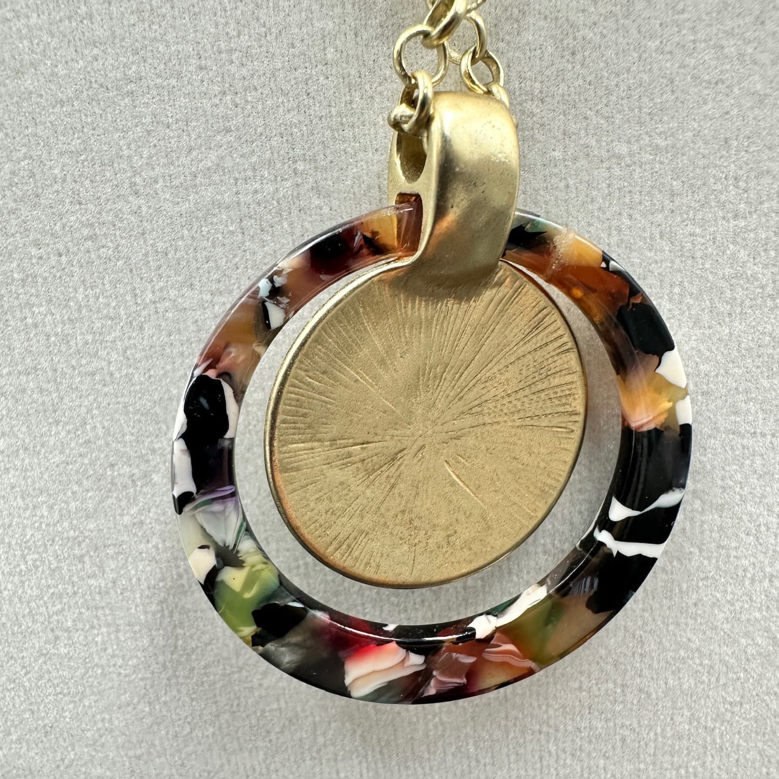 LOFT Outlet Gold Chain Necklace Resin Tortoise-Style Circle Pendant Boho Minimal - Thumbnail 7