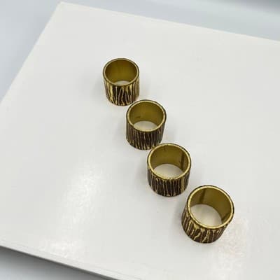 Vintage Kim Seybert Gold & Brown Wood Bark Texture Napkin Rings, Set of 4 - Thumbnail 2