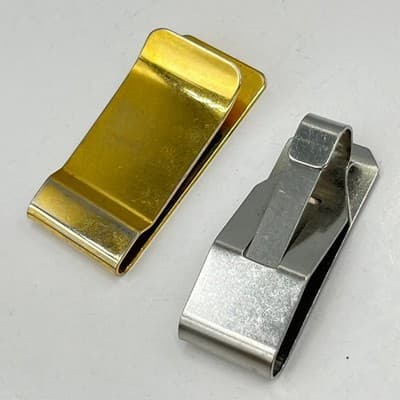 Vintage Brushed Gold Tone Slim Metal Money Clip Modernist Minimalist Accessory - Thumbnail 7