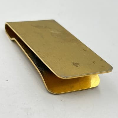 Vintage Brushed Gold Tone Slim Metal Money Clip Modernist Minimalist Accessory - Thumbnail 4