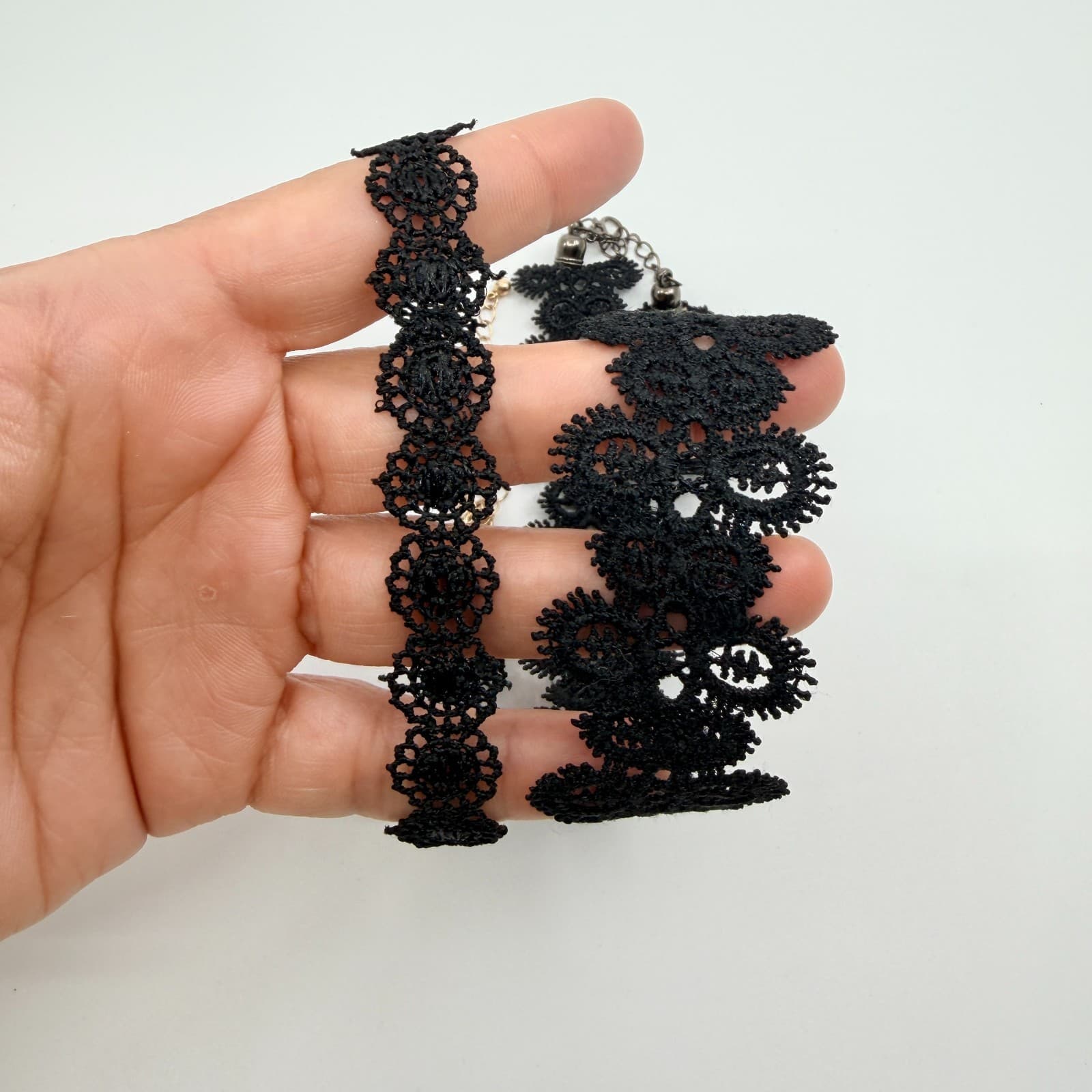 Vintage Black Lace Crochet Choker Necklace Set 2pc Floral Gothic Boho Retro Y2K - Thumbnail 12