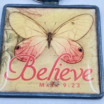 Christian Believe Butterfly Keychain Mark 9:23 Scripture Religious Faith Gift - Thumbnail 3