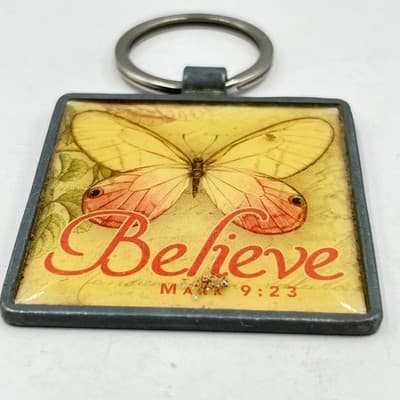 Christian Believe Butterfly Keychain Mark 9:23 Scripture Religious Faith Gift - Thumbnail 2