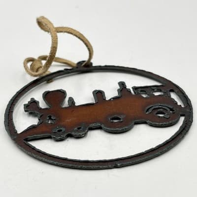 Wyoming Rusted Metal Steam Train Locomotive Ornament Leather Cord Western Decor - Thumbnail 7
