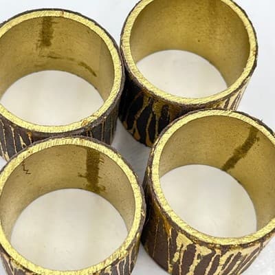 Vintage Kim Seybert Gold & Brown Wood Bark Texture Napkin Rings, Set of 4 - Thumbnail 4