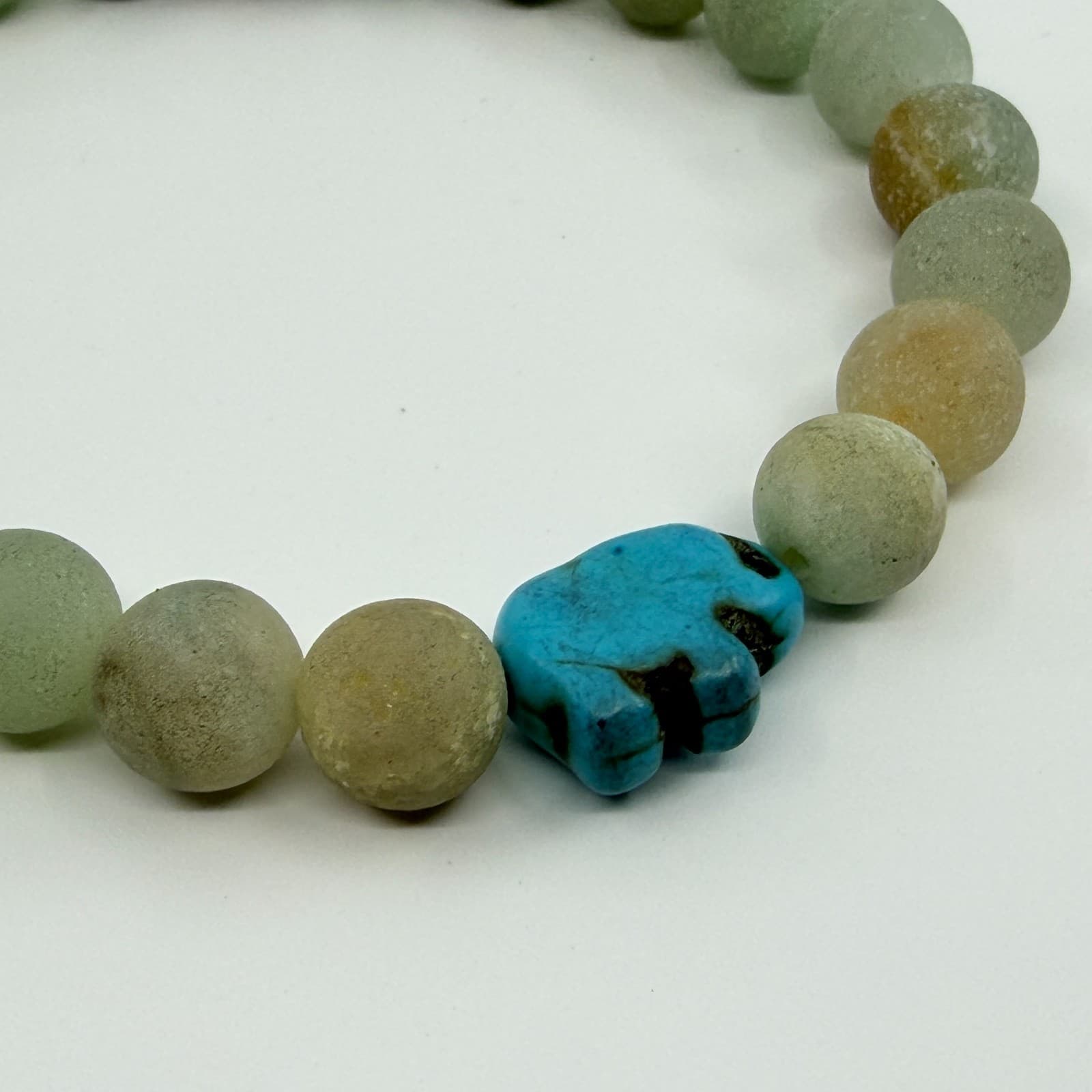 Vintage Matte Amazonite Beaded Stretch Bracelet Blue Turtle Charm Boho Statement - Thumbnail 5