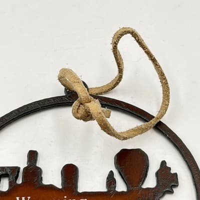 Wyoming Rusted Metal Steam Train Locomotive Ornament Leather Cord Western Decor - Thumbnail 3