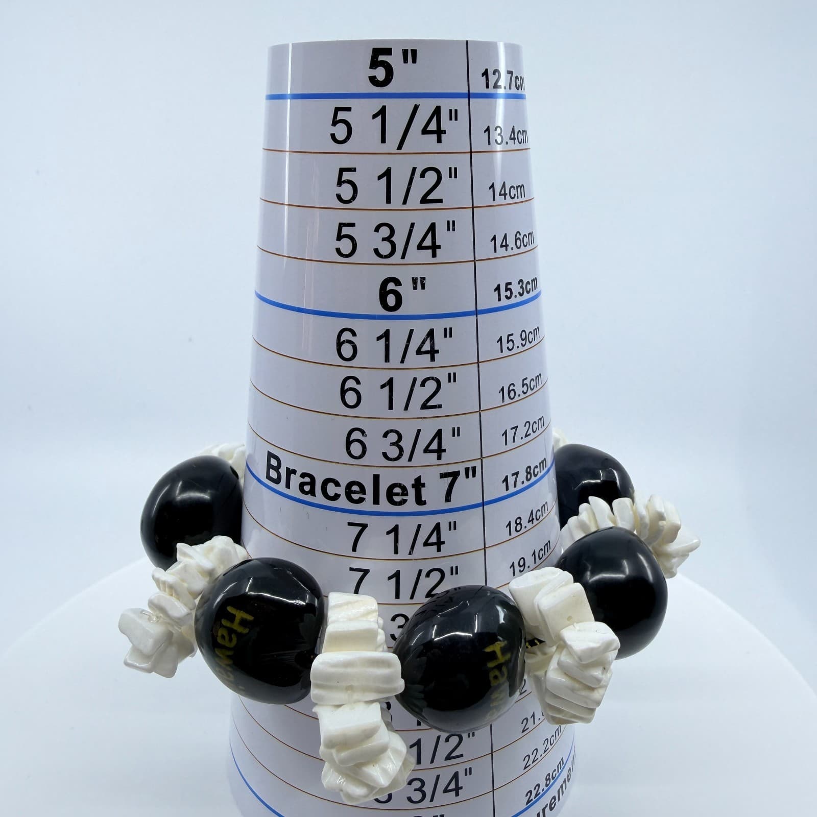 Vintage Hawaii Black Kukui Nut White Shell Stretch Bracelet Chunky Boho Honu 90s - Thumbnail 9