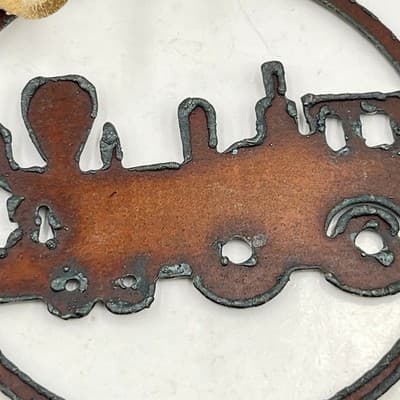 Wyoming Rusted Metal Steam Train Locomotive Ornament Leather Cord Western Decor - Thumbnail 6