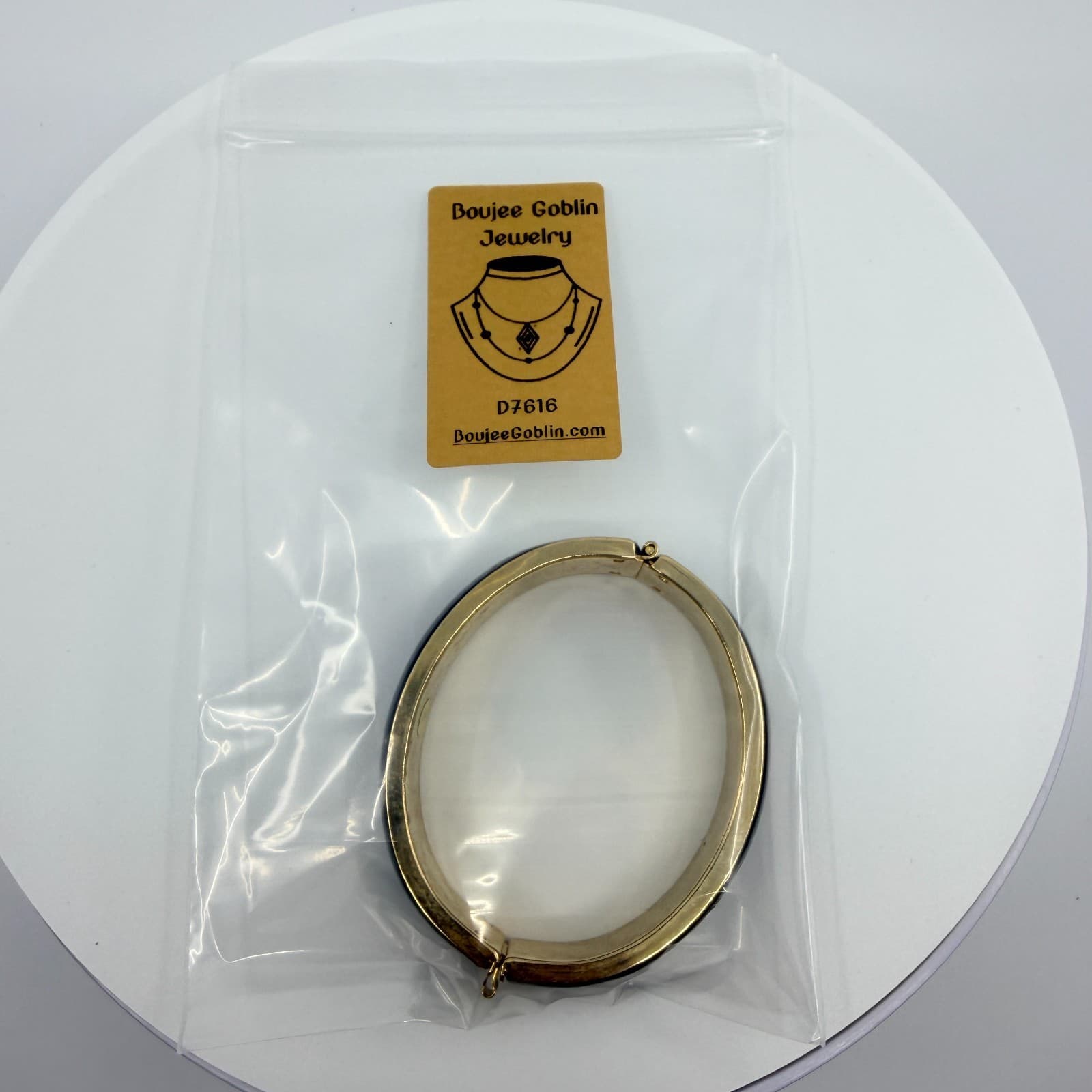 Vintage Gold Tone Black Enamel Hinged Bangle Bracelet Chunky Statement Retro 90s - Thumbnail 8