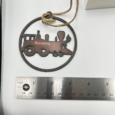 Wyoming Rusted Metal Steam Train Locomotive Ornament Leather Cord Western Decor - Thumbnail 8