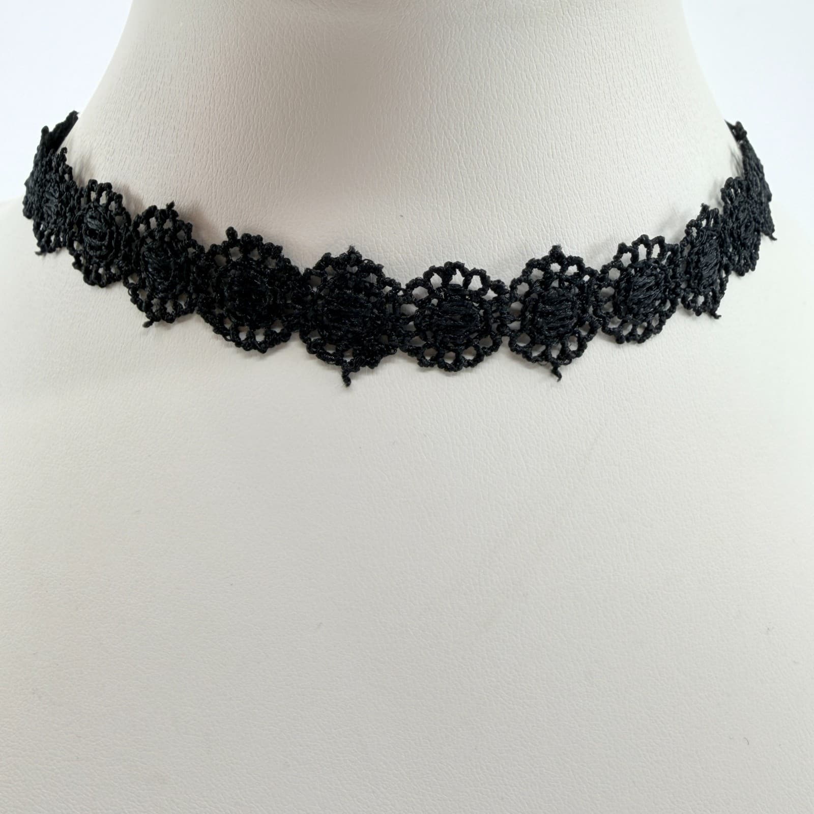 Vintage Black Lace Crochet Choker Necklace Set 2pc Floral Gothic Boho Retro Y2K - Thumbnail 8