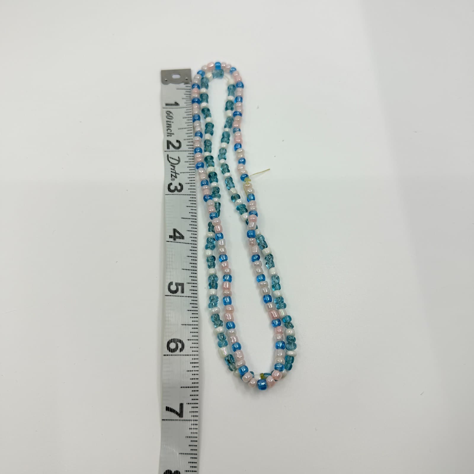 Vintage Blue Pink White Glass Seed Bead Double Strand Necklace Boho Layered 90s - Thumbnail 7