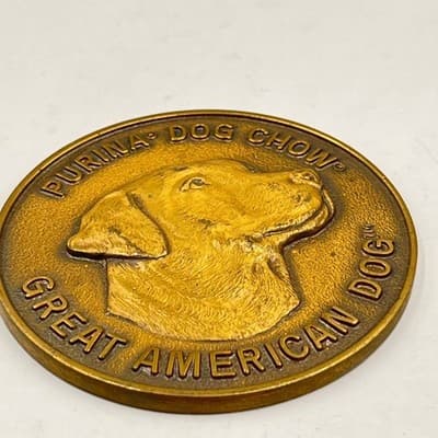Vintage 1985 Purina Dog Chow Great American Dog Brass Medal Collector Coin Token - Thumbnail 3