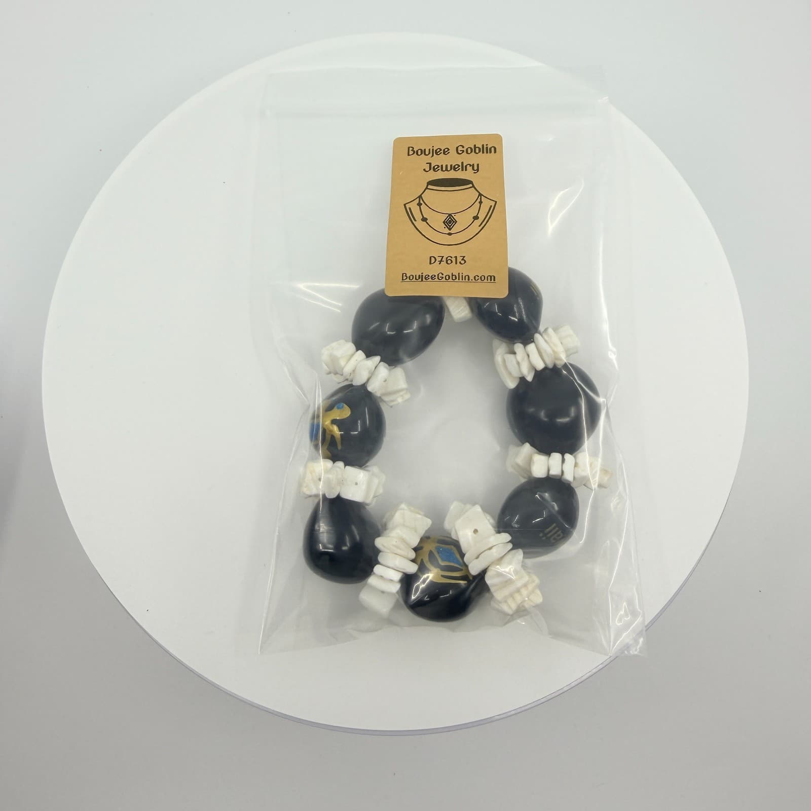 Vintage Hawaii Black Kukui Nut White Shell Stretch Bracelet Chunky Boho Honu 90s - Thumbnail 10