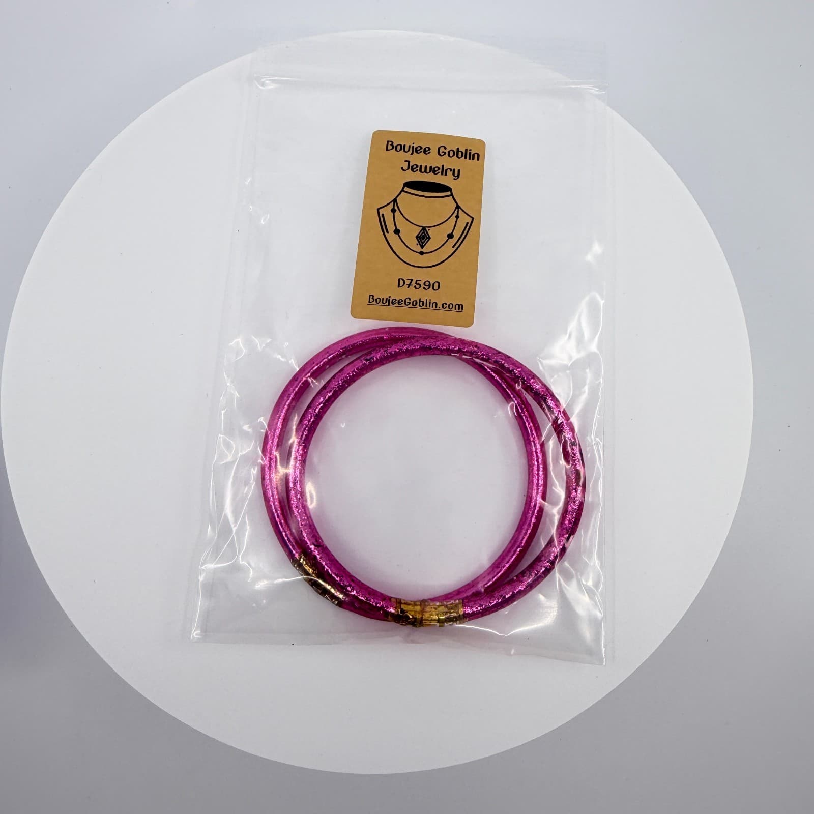 Vintage Pink Glitter Jelly Bangle Bracelet Set Gold Tone Accent Waterproof Boho - Thumbnail 9