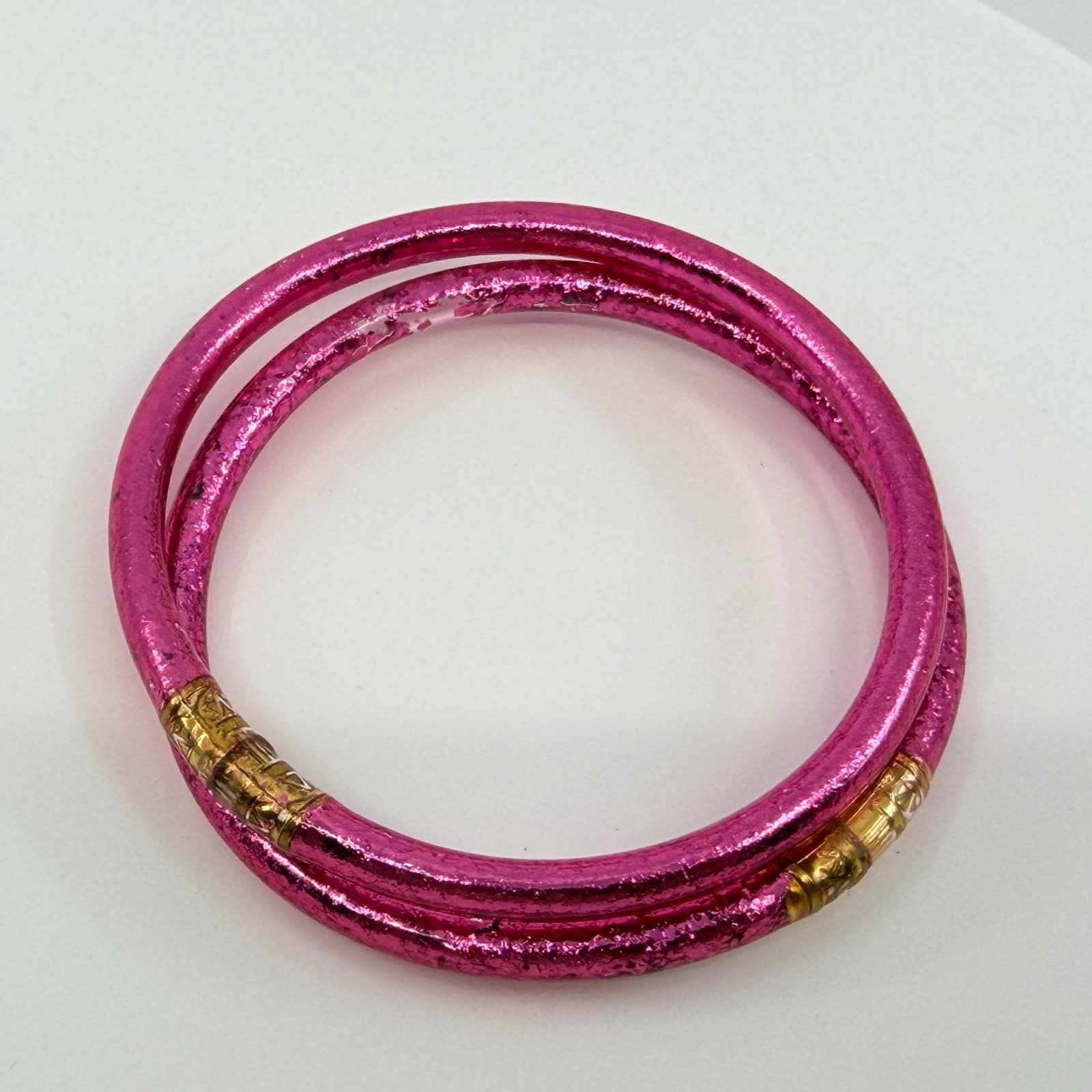 Vintage Pink Glitter Jelly Bangle Bracelet Set Gold Tone Accent Waterproof Boho - Thumbnail 6