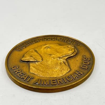 Vintage 1985 Purina Dog Chow Great American Dog Brass Medal Collector Coin Token - Thumbnail 4