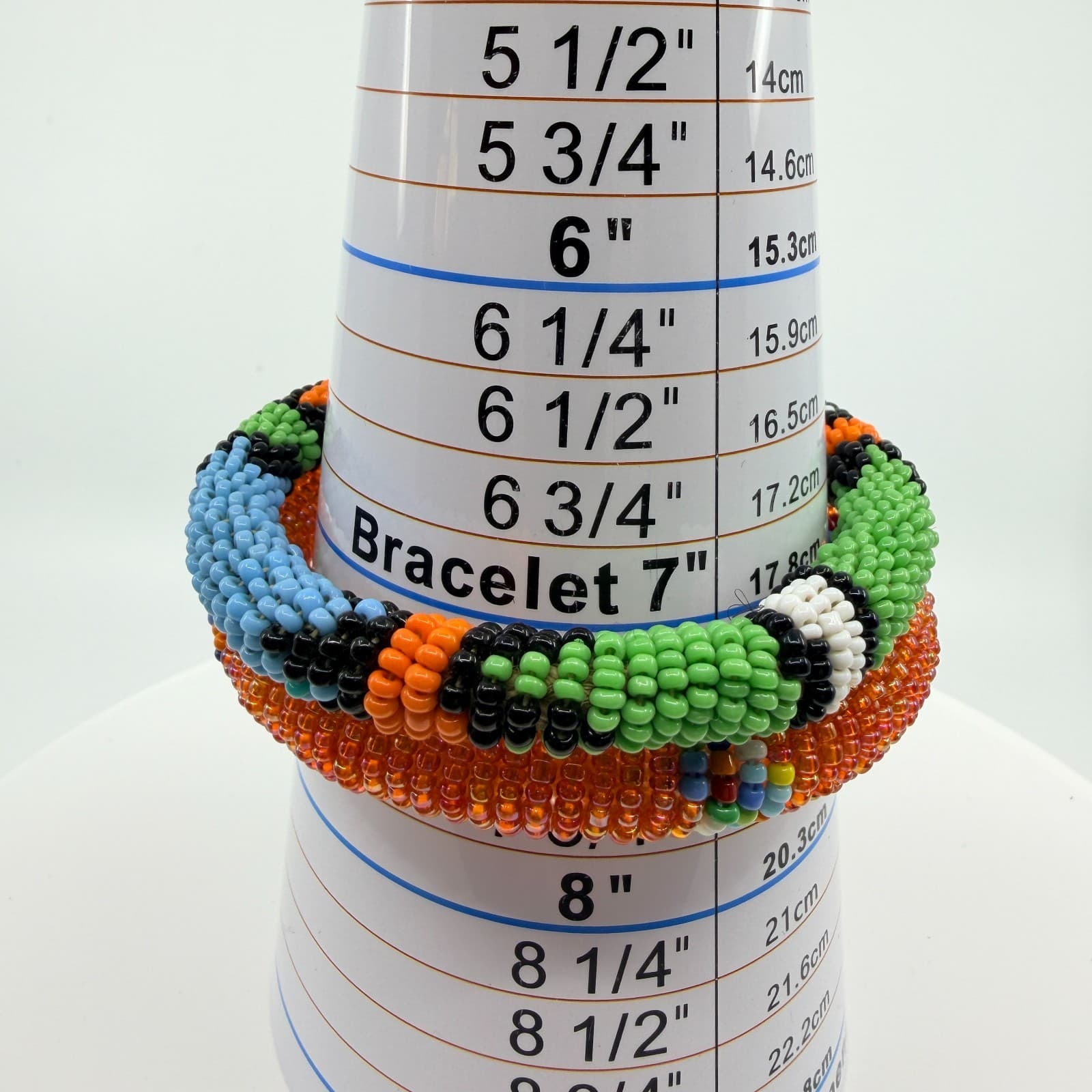 Vintage South African Zulu Beaded Rope Bangle Set 2 Orange Green Boho Statement - Thumbnail 8
