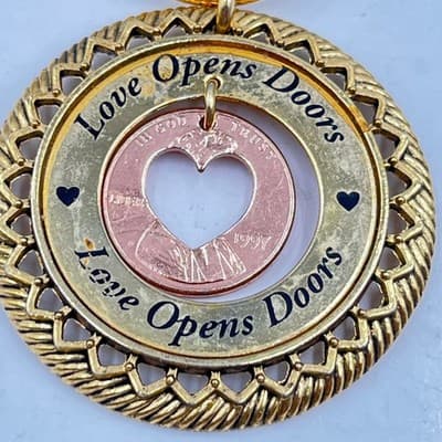 Vintage Love Opens Doors Inspirational Keychain with Heart Cutout Penny Charm - Thumbnail 2