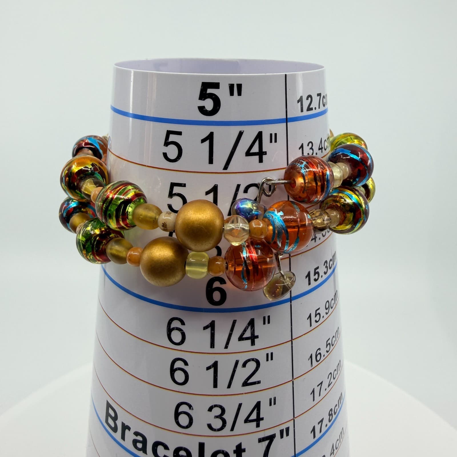 Vintage Gold Tone Lampwork Art Glass Beaded Coil Wrap Bracelet Chunky Boho 90s - Thumbnail 10