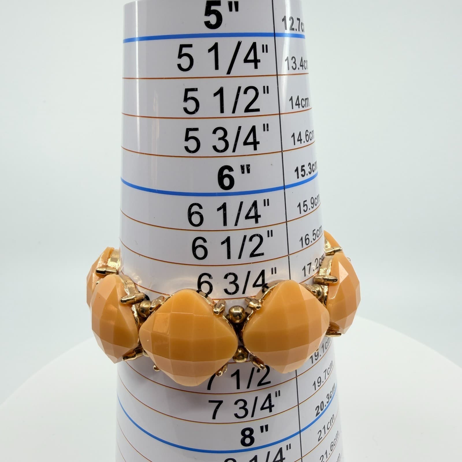 Vintage Gold Tone Peach Apricot Faceted Bead Stretch Bracelet Chunky Statement - Thumbnail 7