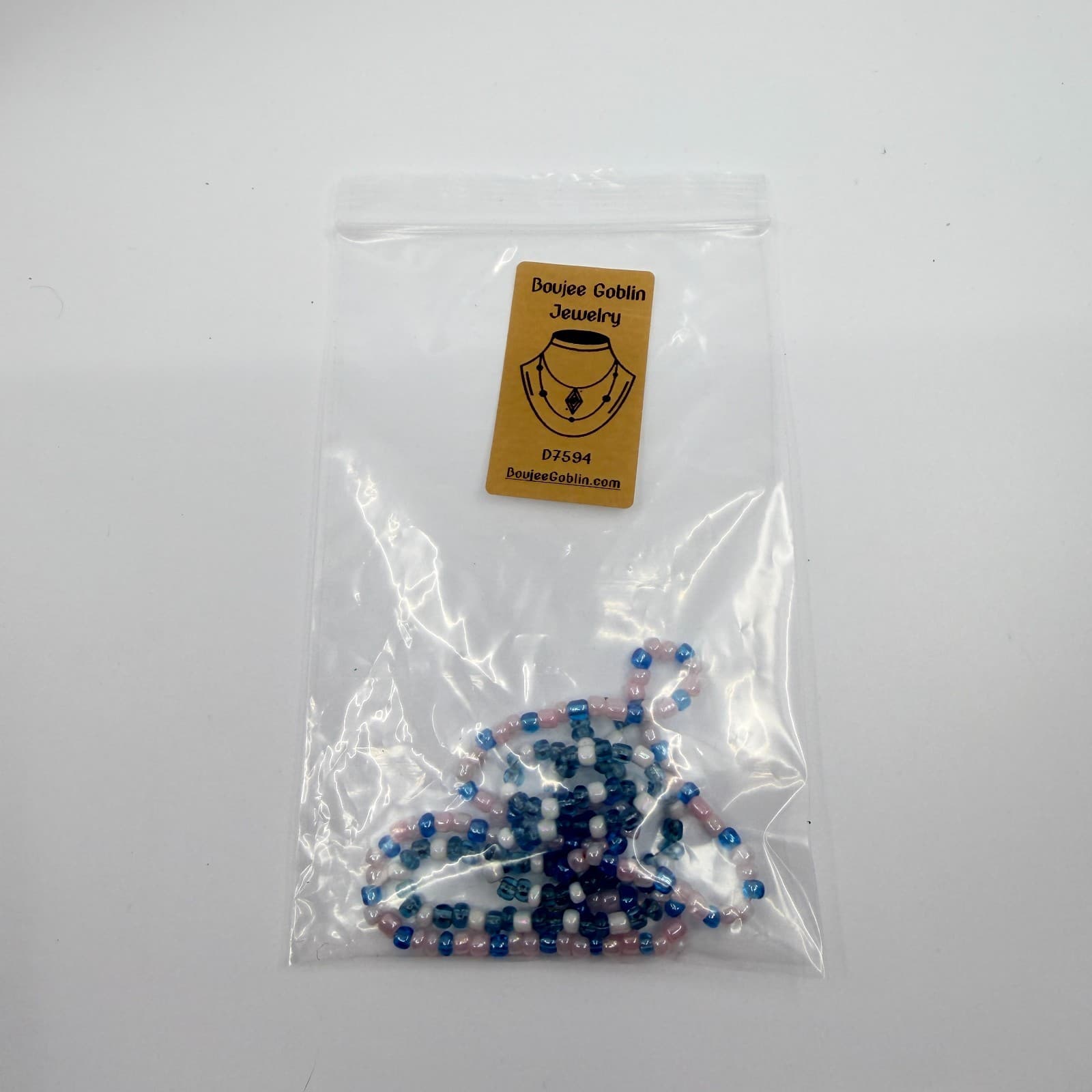 Vintage Blue Pink White Glass Seed Bead Double Strand Necklace Boho Layered 90s - Thumbnail 8