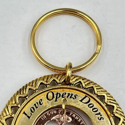 Vintage Love Opens Doors Inspirational Keychain with Heart Cutout Penny Charm - Thumbnail 3