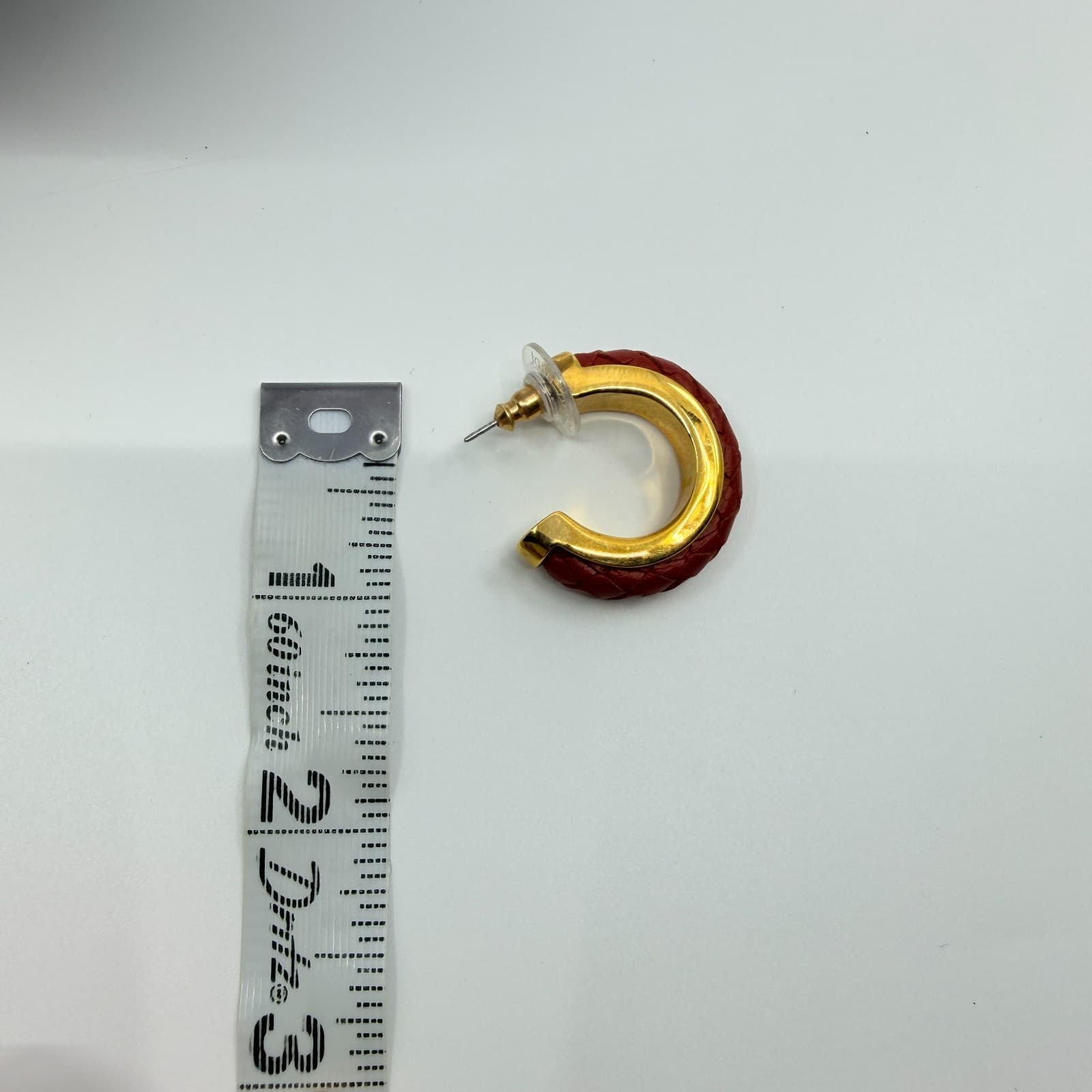 Vintage Joan Rivers Red Woven Leather Hoop Earrings Gold Tone Signed Boho 90s - Thumbnail 8