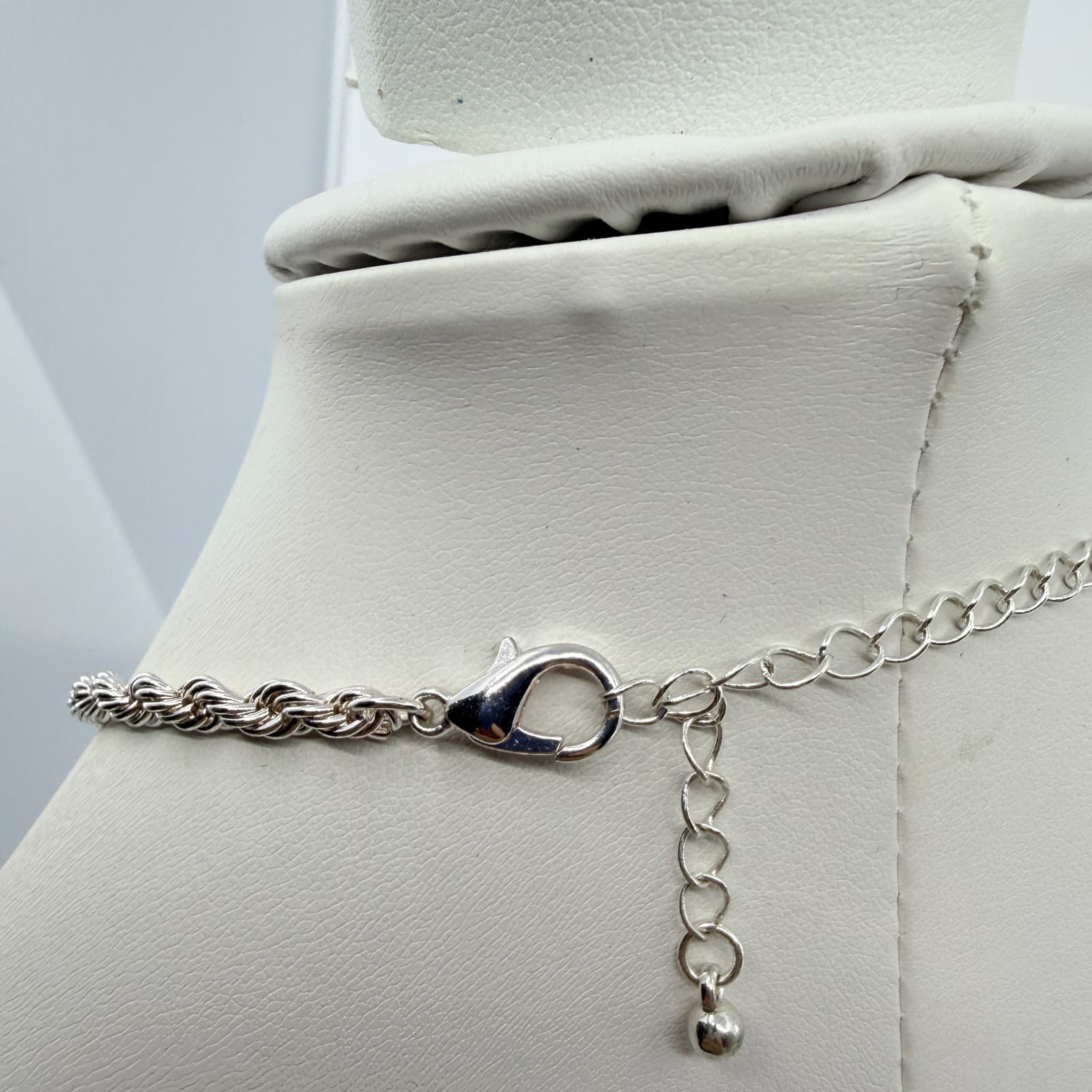 Vintage Silver Tone Deep Blue Teardrop Pendant Necklace Earrings Set Rope Chain - Thumbnail 6