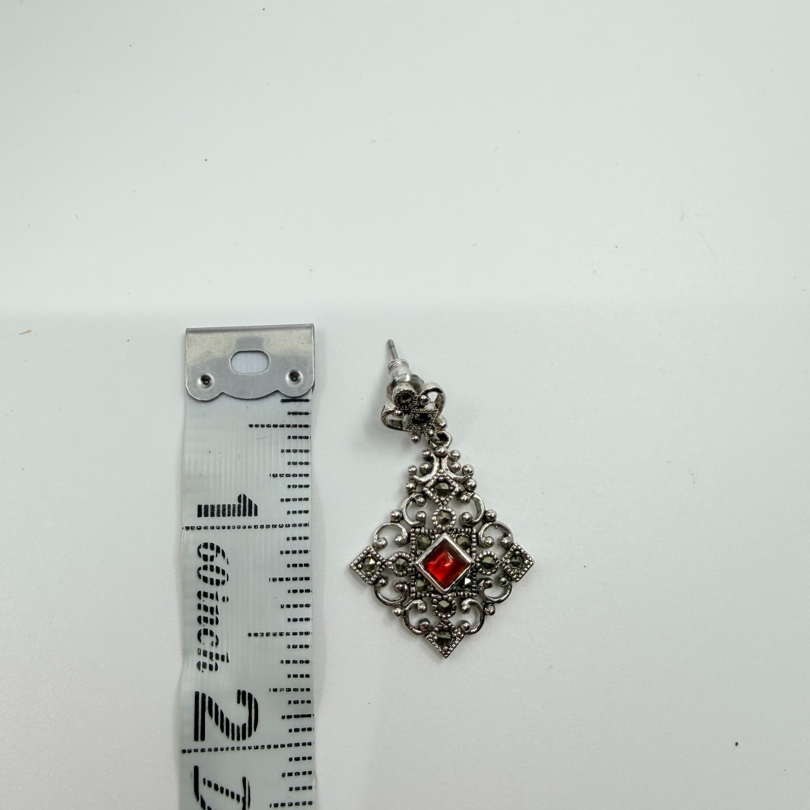 Vintage Silver Tone Red Stone Jewelry Set Victorian Style Filigree Earrings Boho - Thumbnail 11