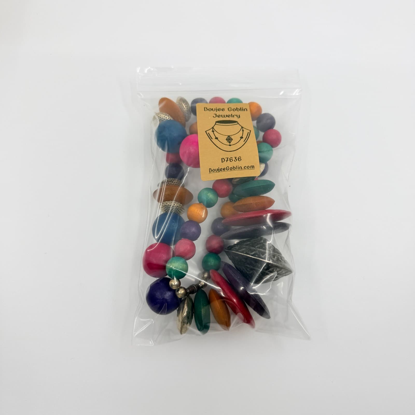 Vintage Multicolor Wood Bead Necklace Chunky Statement Boho Ethnic Tribal 90s - Thumbnail 14