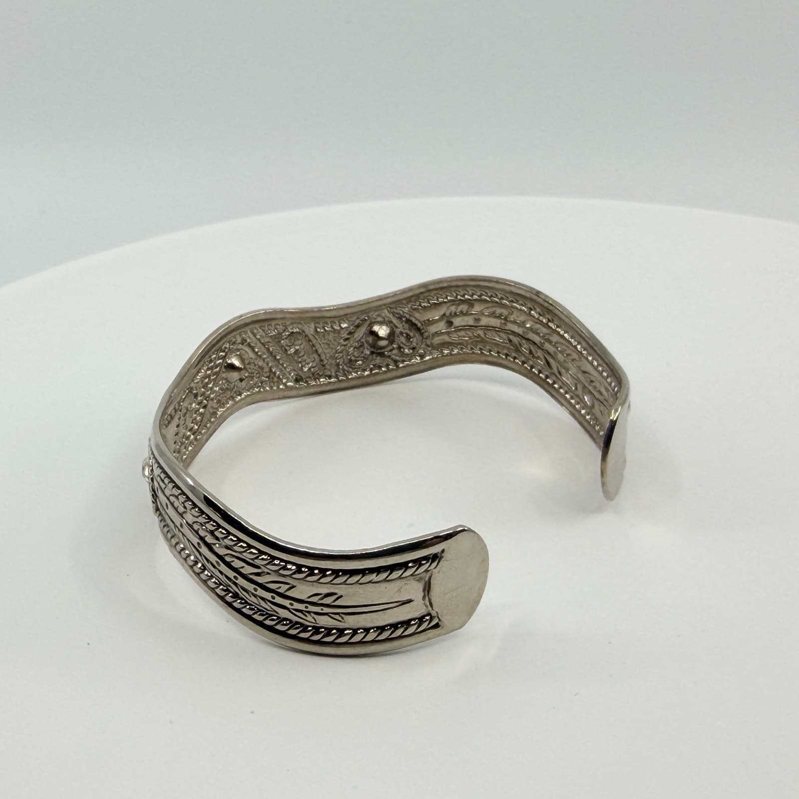 Vintage Silver Tone Tibetan Enamel Rhinestone Cuff Bracelet Ethnic Boho Tribal - Thumbnail 7